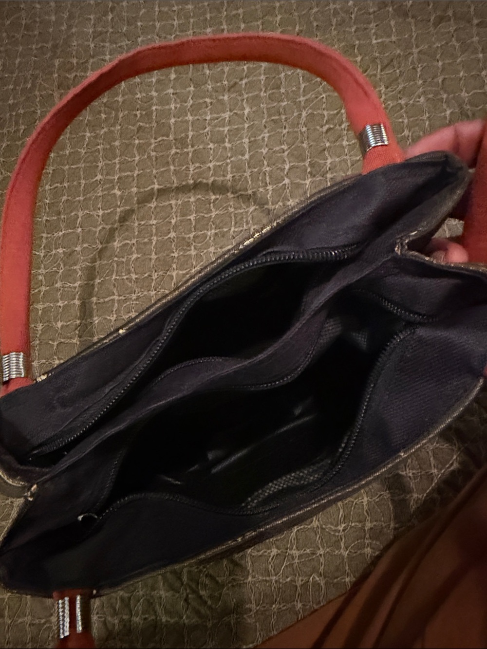 Gold & Red Embroidered Shoulder Bag with Coral Handles - Picture 8 of 8